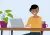 Afbeelding van een vrouw achter een laptop aan een tafel