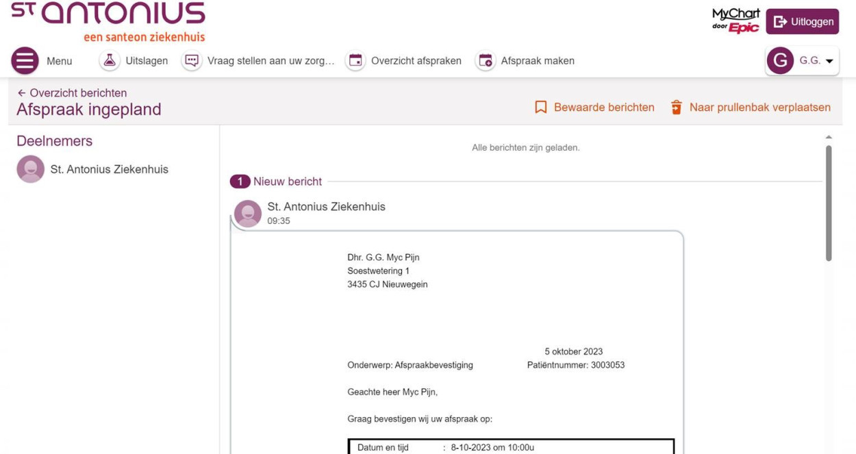 Uw digitale afspraakbevestiging | St. Antonius Ziekenhuis
