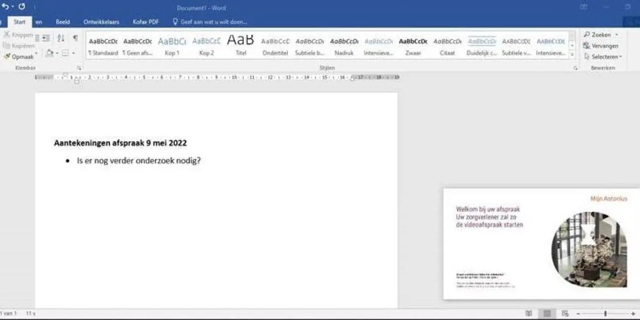 Screenshot Mijn Antonius videobellen zwevend venster