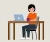 vrouw zit aan bureau achter haar laptop